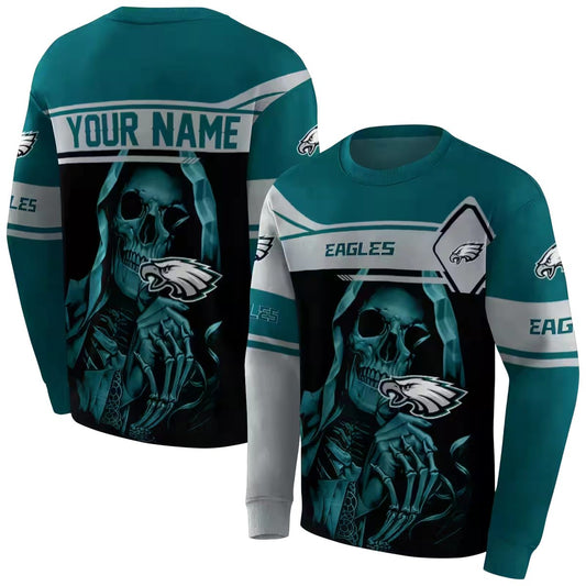 Personalized Philadelphia Eagles Grim Reaper Green Black Aop Sweatshirt - Moonbestprint