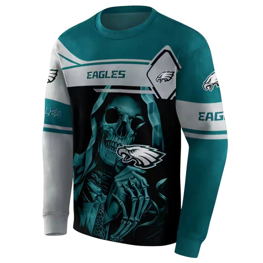 Personalized Philadelphia Eagles Grim Reaper Green Black Aop Sweatshirt - Moonbestprint