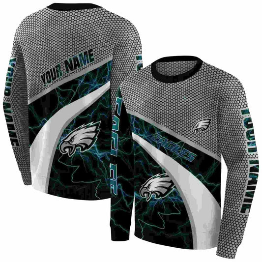 Personalized Philadelphia Eagles Hexagonal Mesh Green Black Gray Aop Sweatshirt - Moonbestprint