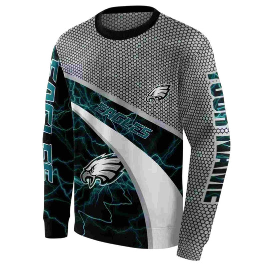 Personalized Philadelphia Eagles Hexagonal Mesh Green Black Gray Aop Sweatshirt - Moonbestprint