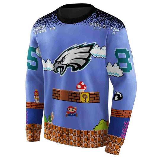 Personalized Philadelphia Eagles Mario Blue Black Aop Sweatshirt - Moonbestprint
