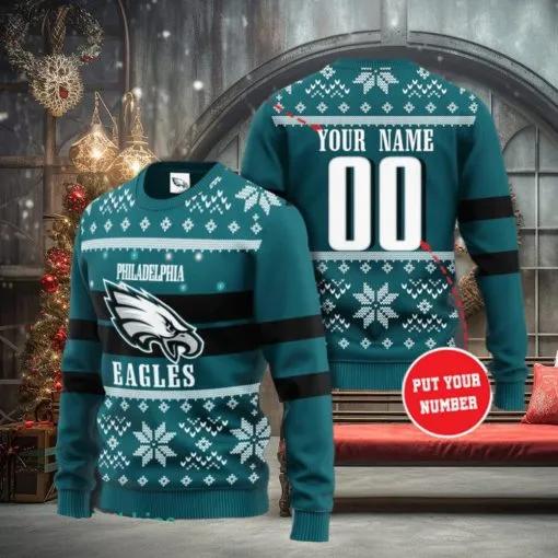 Personalized Philadelphia Eagles NFL Ugly Christmas Sweater, NFL Chritsmas Sweater Moonbestprint