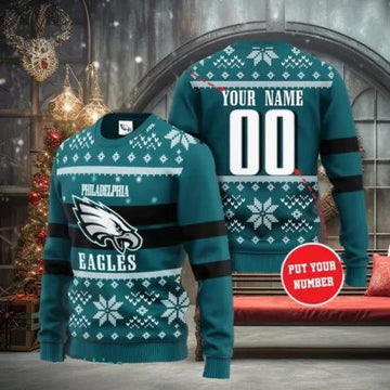Personalized Philadelphia Eagles NFL Ugly Christmas Sweater, NFL Chritsmas Sweater Moonbestprint