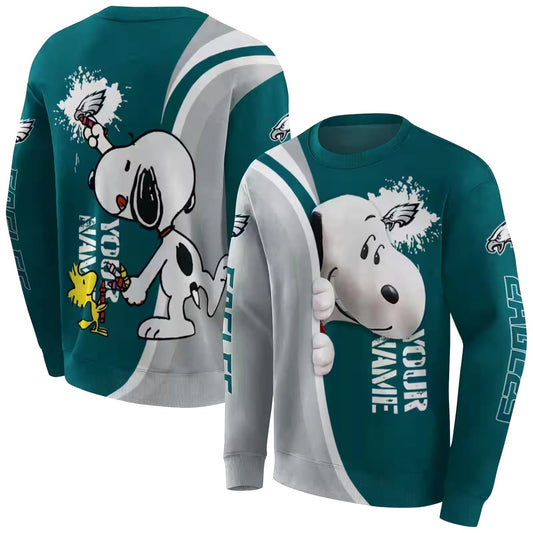 Personalized Philadelphia Eagles Peeking Snoopy Green Aop Sweatshirt - Moonbestprint