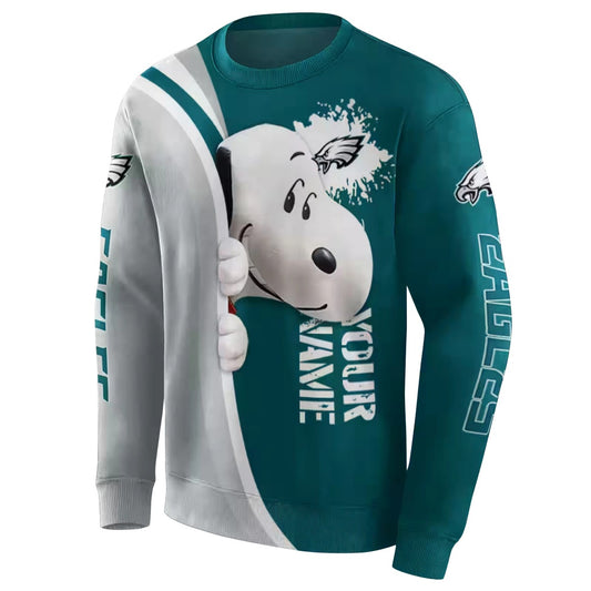 Personalized Philadelphia Eagles Peeking Snoopy Green Aop Sweatshirt - Moonbestprint