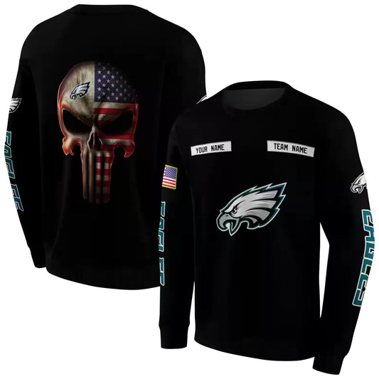 Personalized Philadelphia Eagles Punisher Skull Black Aop Sweatshirt - Moonbestprint