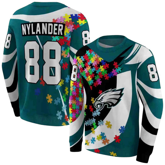 Personalized Philadelphia Eagles Puzzle Pieces Green Aop Sweatshirt - Moonbestprint