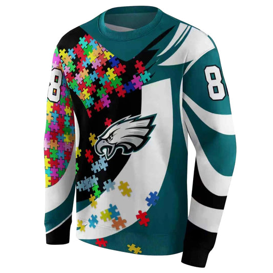 Personalized Philadelphia Eagles Puzzle Pieces Green Aop Sweatshirt - Moonbestprint