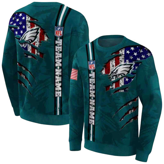 Personalized Philadelphia Eagles Ripped Flag Green Aop Sweatshirt - Moonbestprint