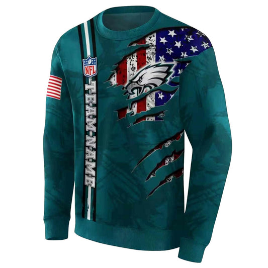 Personalized Philadelphia Eagles Ripped Flag Green Aop Sweatshirt - Moonbestprint