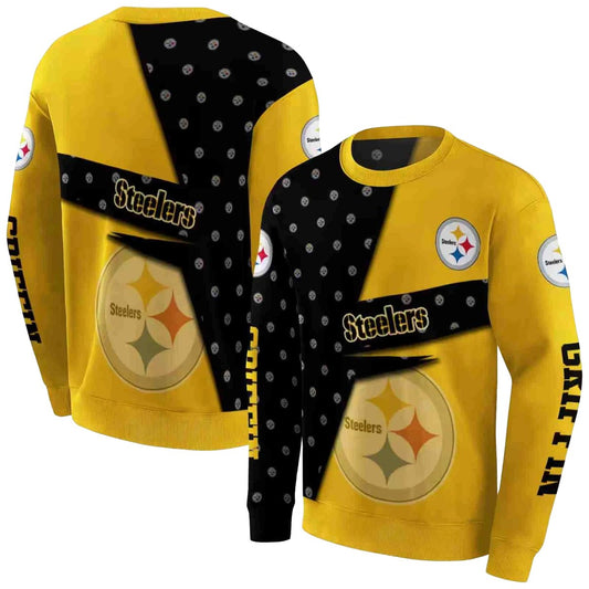 Personalized Pittsburgh Steelers Abstract Shape Gold Black AOP Sweatshirt - Moonbestprint