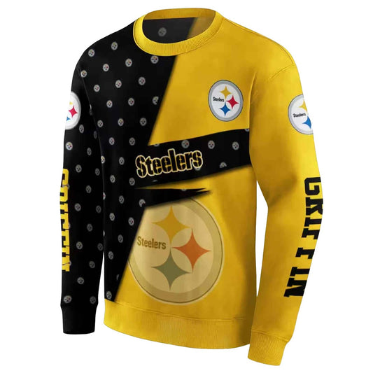Personalized Pittsburgh Steelers Abstract Shape Gold Black AOP Sweatshirt - Moonbestprint