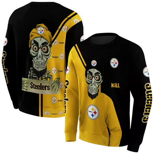 Personalized Pittsburgh Steelers Achmed Skull Gold AOP Sweatshirt - Moonbestprint