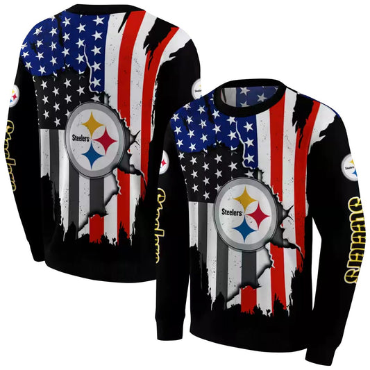 Personalized Pittsburgh Steelers American Pride Black AOP Sweatshirt - Moonbestprint