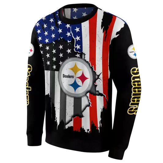Personalized Pittsburgh Steelers American Pride Black AOP Sweatshirt - Moonbestprint