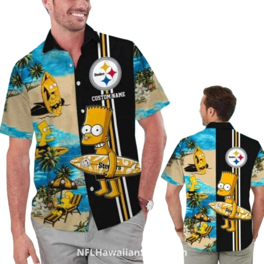 Personalized Pittsburgh Steelers Bart Surfing Beach Hawaiian Shirt - Moonbestprint