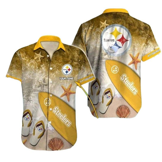 Personalized Pittsburgh Steelers Beach Vibes And Surfboard Hawaiian Shirt - Moonbestprint