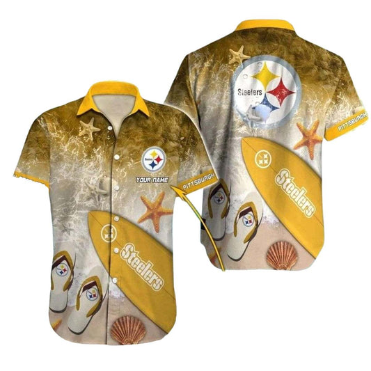 Personalized Pittsburgh Steelers Beach Vibes And Surfboard Hawaiian Shirt - Moonbestprint