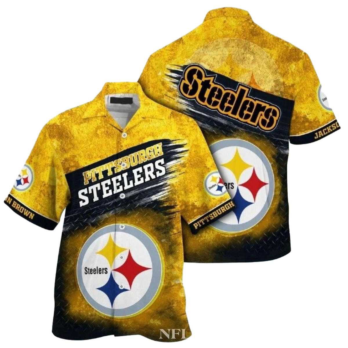 Personalized Pittsburgh Steelers Beachside Football Yellow Vintage Hawaiian Shirt - Moonbestprint