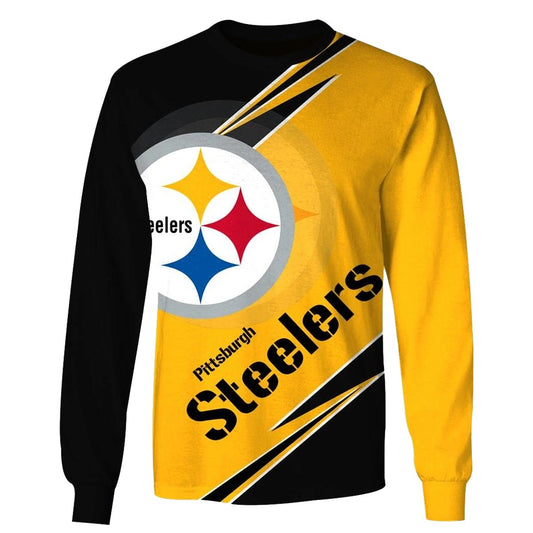 Personalized Pittsburgh Steelers Big Logo Black And Yellow Pattern AOP Sweatshirt - Moonbestprint