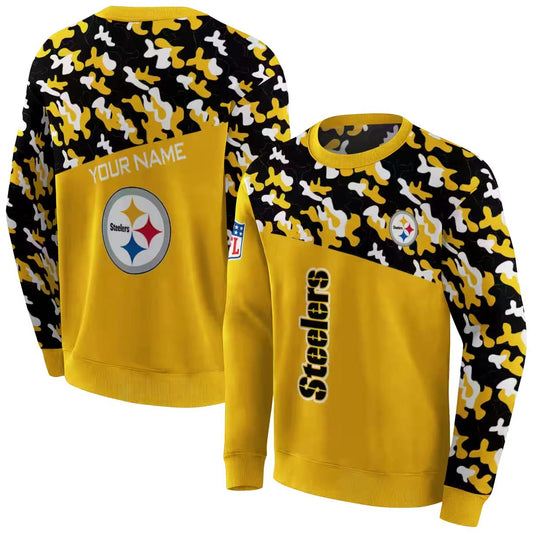 Personalized Pittsburgh Steelers Camo Gold Pattern AOP Sweatshirt - Moonbestprint