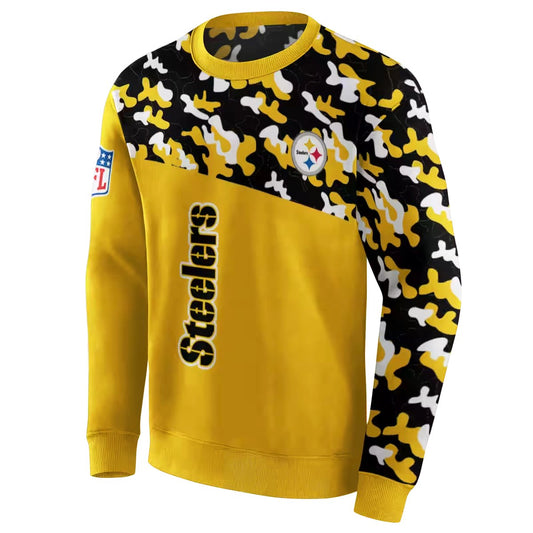 Personalized Pittsburgh Steelers Camo Gold Pattern AOP Sweatshirt - Moonbestprint