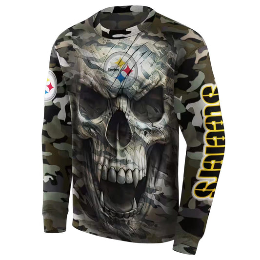 Personalized Pittsburgh Steelers Camo Skull AOP Sweatshirt - Moonbestprint