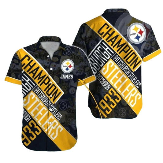 Personalized Pittsburgh Steelers Champion Bold Diagonal Graphics 1933 Hawaiian Shirt - Moonbestprint