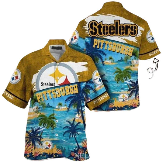 Personalized Pittsburgh Steelers Coconut Tree Beach Hawaiian Shirt - Moonbestprint