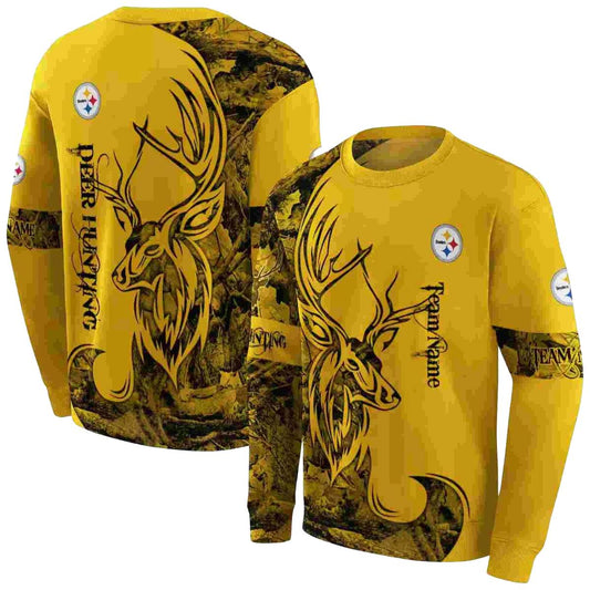 Personalized Pittsburgh Steelers Deer Silhouette Gold AOP Sweatshirt - Moonbestprint
