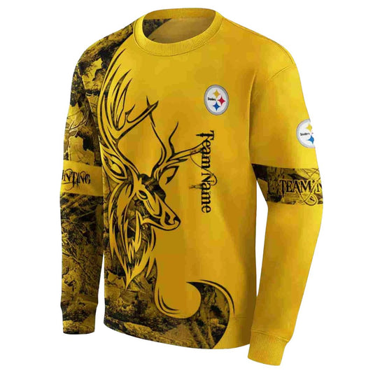 Personalized Pittsburgh Steelers Deer Silhouette Gold AOP Sweatshirt - Moonbestprint