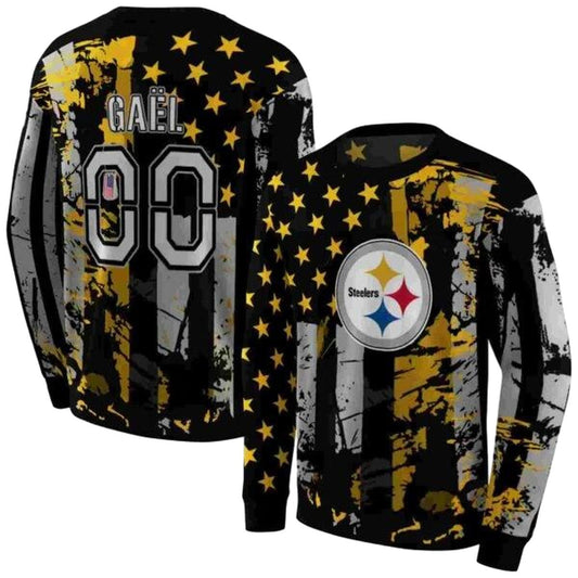 Personalized Pittsburgh Steelers Distressed Flag Gold Black AOP Sweatshirt - Moonbestprint