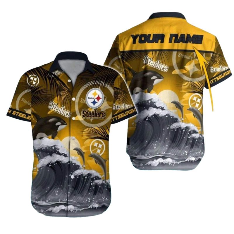 Personalized Pittsburgh Steelers Dolphins Ocean Waves Hawaiian Shirt - Moonbestprint