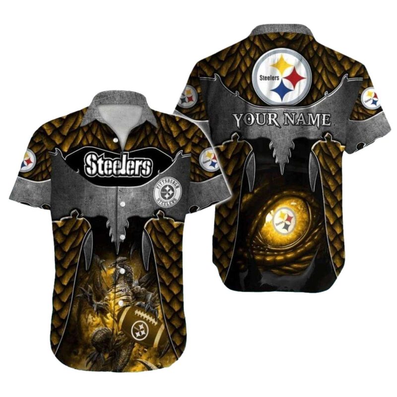 Personalized Pittsburgh Steelers Dragon Warrior Black Gold Hawaiian Shirt - Moonbestprint