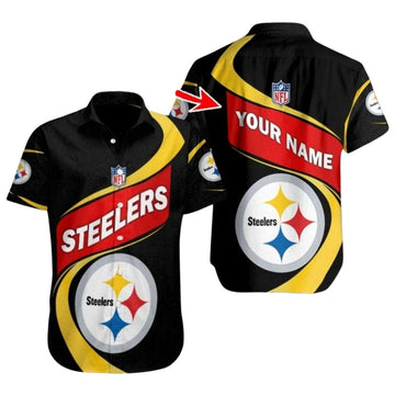 Personalized Pittsburgh Steelers Dynamic Play Black And Red Pattern Hawaiian Shirt - Moonbestprint