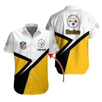 Personalized Pittsburgh Steelers Fanfare White And Yellow Diagonal Hawaiian Shirt - Moonbestprint