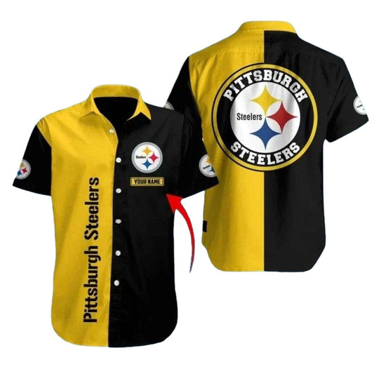 Personalized Pittsburgh Steelers Field Day Yellow And Black Split Hawaiian Shirt - Moonbestprint