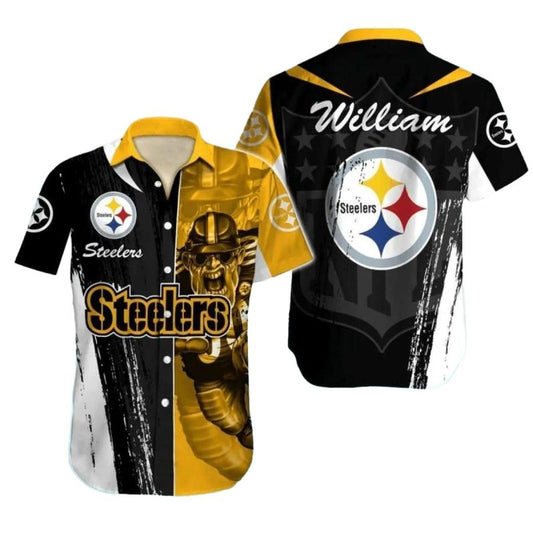 Personalized Pittsburgh Steelers Fierce Fan Black Gold Graphics Hawaiian Shirt - Moonbestprint