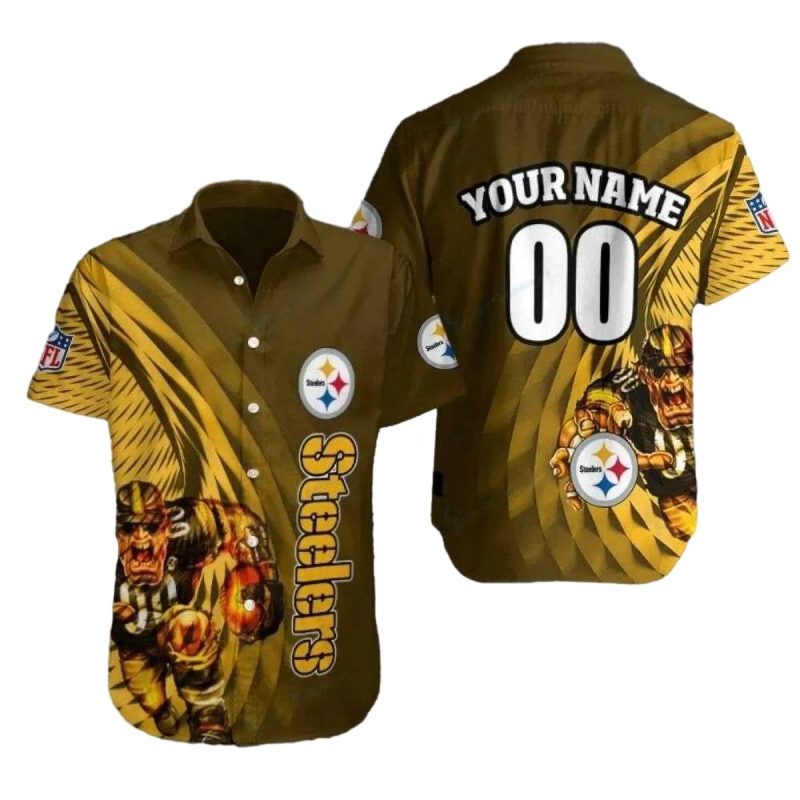 Personalized Pittsburgh Steelers Fiery Team Mascot Motif Hawaiian Shirt - Moonbestprint