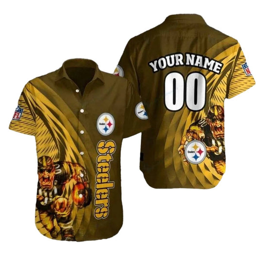 Personalized Pittsburgh Steelers Fiery Team Mascot Motif Hawaiian Shirt - Moonbestprint