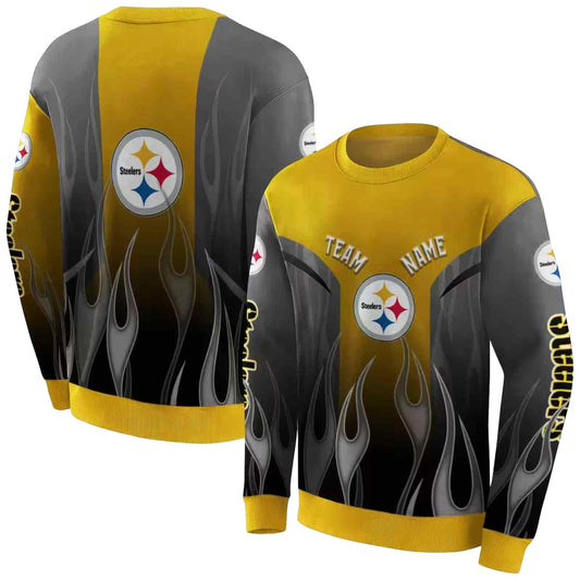 Personalized Pittsburgh Steelers Flame Design Gold AOP Sweatshirt - Moonbestprint