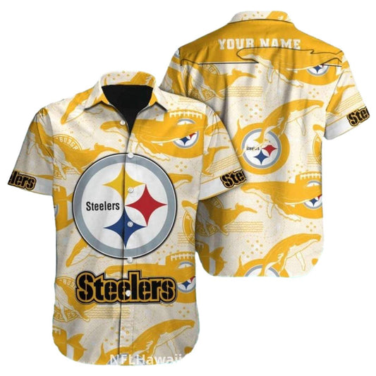 Personalized Pittsburgh Steelers Golden Whale Football Hawaiian Shirt - Moonbestprint