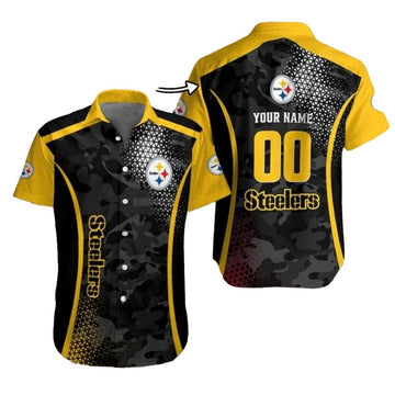 Personalized Pittsburgh Steelers Gridiron Camo Hawaiian Shirt - Moonbestprint