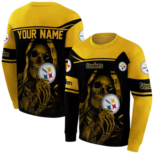 Personalized Pittsburgh Steelers Grim Reaper Gold Black AOP Sweatshirt - Moonbestprint