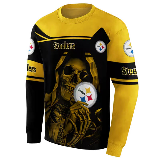 Personalized Pittsburgh Steelers Grim Reaper Gold Black AOP Sweatshirt - Moonbestprint