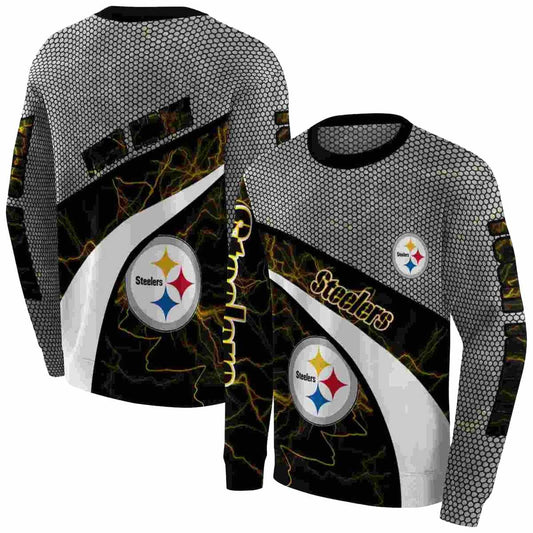 Personalized Pittsburgh Steelers Hexagonal Mesh Gold Black Gray AOP Sweatshirt - Moonbestprint