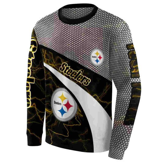 Personalized Pittsburgh Steelers Hexagonal Mesh Gold Black Gray AOP Sweatshirt - Moonbestprint