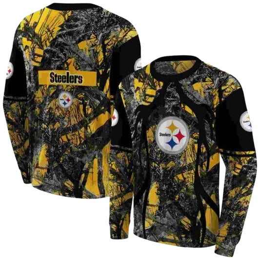 Personalized Pittsburgh Steelers Hunting Theme Gold Black AOP Sweatshirt - Moonbestprint