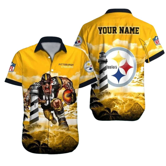 Personalized Pittsburgh Steelers Lighthouse And Football Warrior Hawaiian Shirt - Moonbestprint