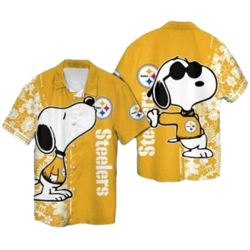 Personalized Pittsburgh Steelers Logo Snoopy Floral Yellow Hawaiian Shirt - Moonbestprint